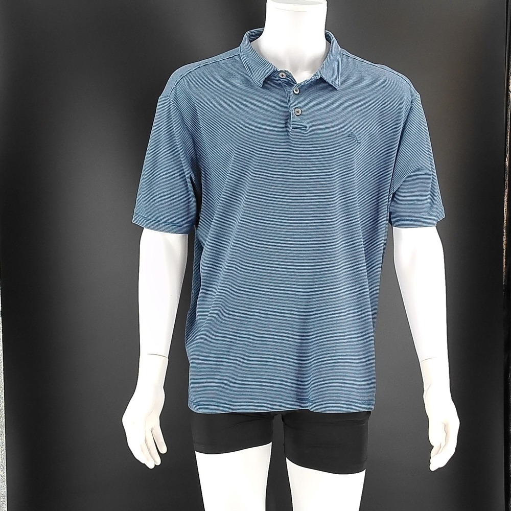 Tommy Bahama Mens XXL Blue White Striped Short Sleeve Polo Shirt Marlin Logo
